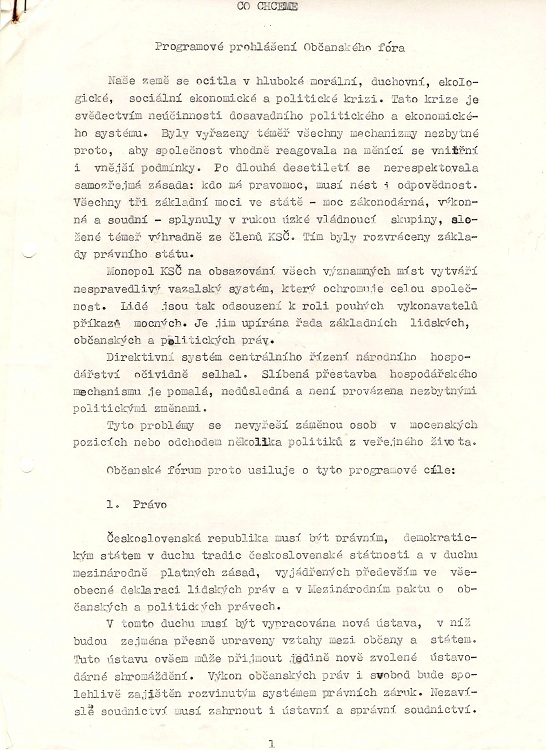 19891126Prohláš OF_1 ;Dokumenty OF Trutnov